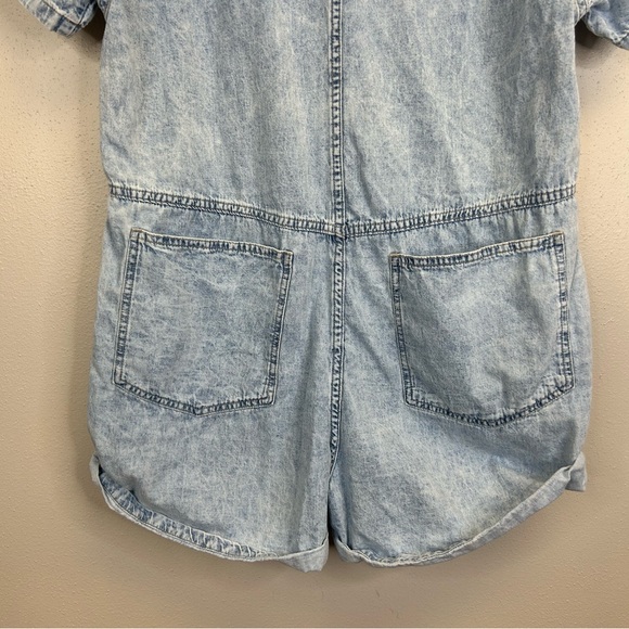 Free People We The Free Womens S Denim Romper Cotton Pockets Snap Buttons Boho - Picture 13 of 14